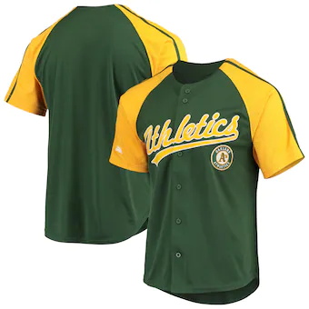 mens stitches green oakland athletics button down raglan re